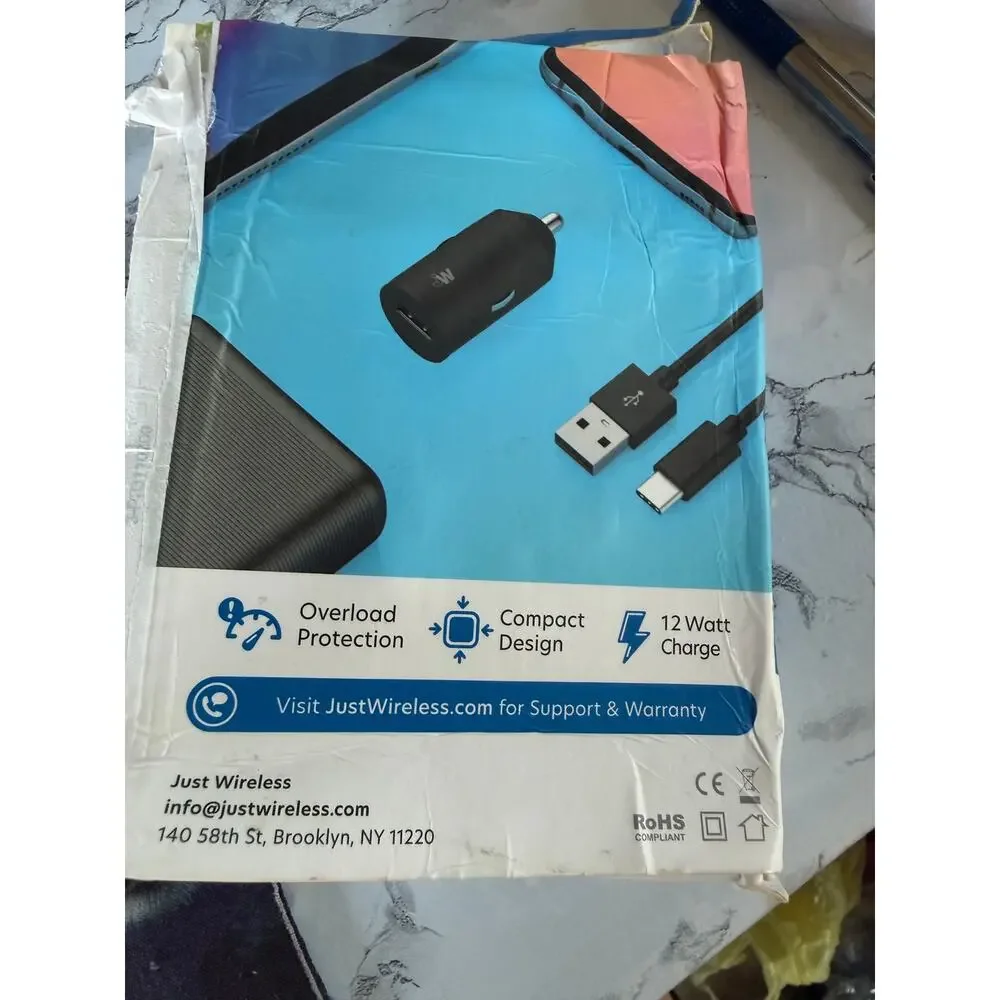 SKU3305 Just Wireless Car Charger with 6' USB-C Cable (Open Box) 2 piece